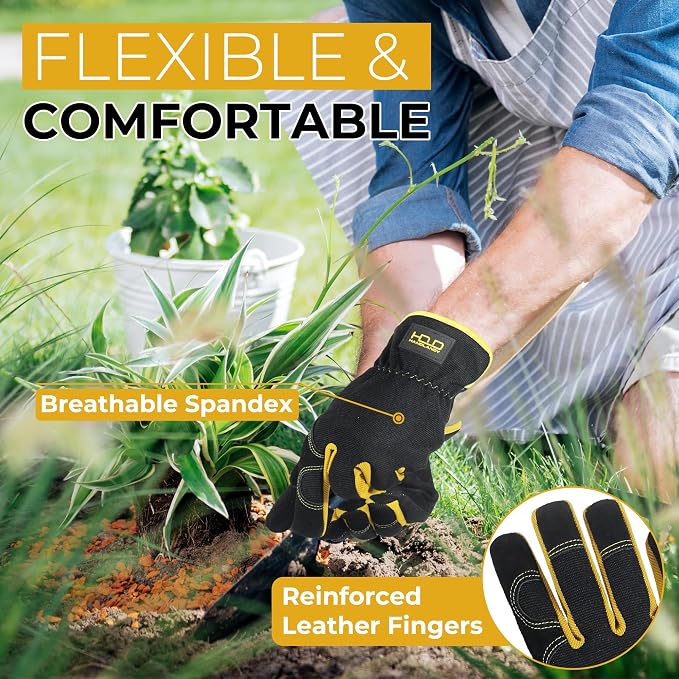 HANDLANDY Leather Gardening Gloves, Leather Work Gloves for Men Women | Durable Utility Men Women Garden Yard Working Glove, for Landscaping, Mechanic, Construction, Driving, Farming, Ranching