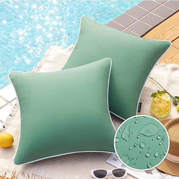 Phantoscope Pack of 2 Outdoor Pillow Covers Waterproof Solid Color Throw Pillow Cover Decorative Cushion Cases Outdoor Accent Pillows Cover for Patio Furniture Porch Couch, 20''x20'', Pine Green