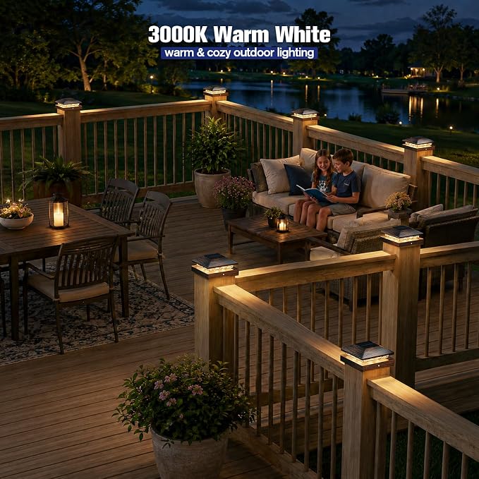 APONUO Solar Post Cap Lights for 4x4 Posts - IP64 Waterproof, Warm White, Wireless Fence Lights & Deck Lights for Patios, Gardens, and Yards, Brushed Copper, 12 Pack