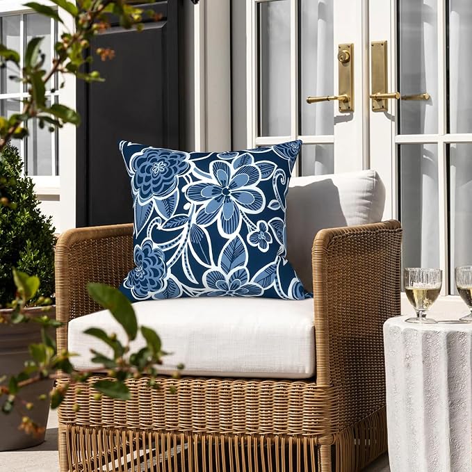 LVTXIII Outdoor/Indoor Throw Pillows, Decorative Throw Pillows with Inserts, 18"x18" Square Pillows for Bed, Couch, Sofa and Patio Furniture, Set of 2, Flower Navy