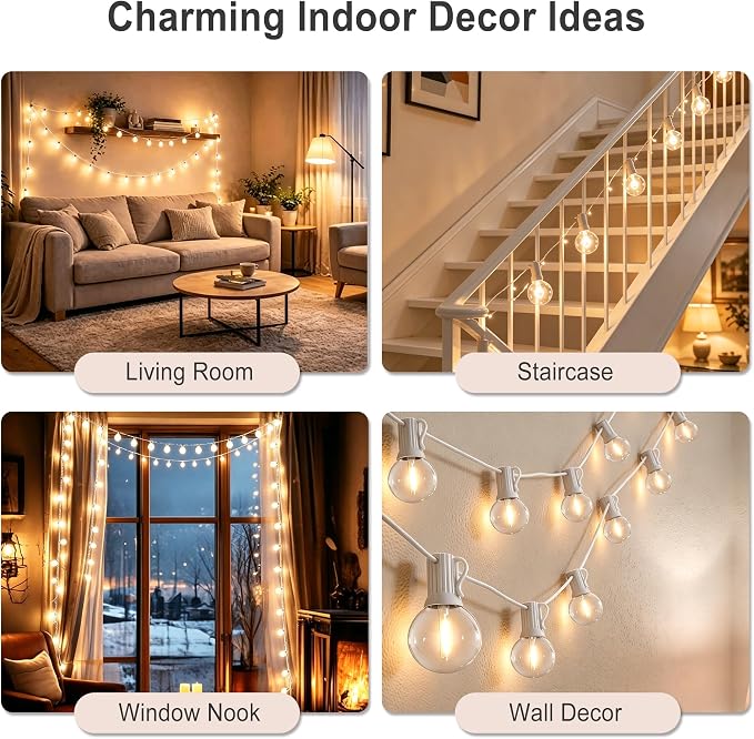 Outdoor-String-Lights with Remote 75FT Waterproof lights for Outside Patio | 1FT Bulbs Spacing,White Cord String Lights, Connectable Dimmable Patio Lights with Remote,Timer, 3 Modes for Backyard, Bistro