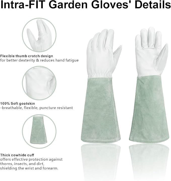 Rose Pruning Gloves with Forearm Protection, Thorn Resistant | Embroidery Design with Extra Long Cuff for Gardening and Pruning Tasks