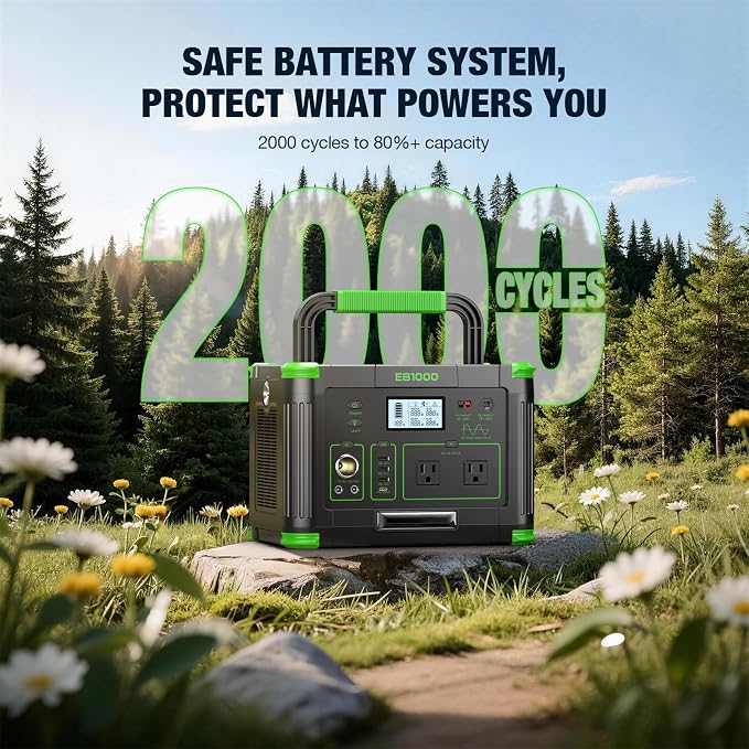 Solar Generator 1000W Portable Power Station, 120V Pure Sine Wave AC Outlets, 60W USB-C PD Fast Charging, 10 Ports for RV Trip,Camping,Home Emergency