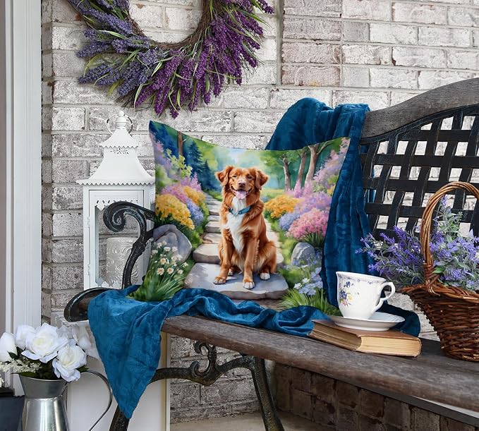 Caroline's Treasures Nova Scotia Duck Tolling Retriever Spring Path Throw Pillow Machine Washable, Indoor Outdoor Decorative Pillow for Couch, Bed or Patio, 18Hx18W