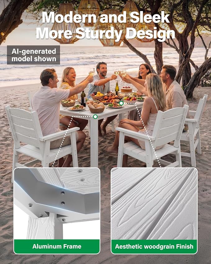 YEFU HIPS Patio Dining Sets: 12-Piece Outdoor Table and Chairs with Umbrella Hole - All-Weather Modern Patio Dining Set for 10 Outside Furniture with Metal Aluminum Frame for Family with Deck White