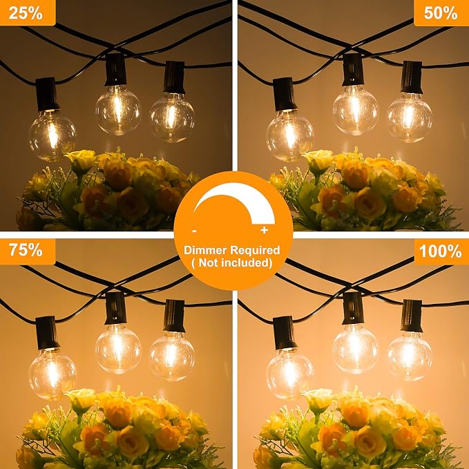 300ft (100ft*3) Outdoor G40 LED Globe String Lights Waterproof | Dimmable Shatterproof Light Strings Connectable Commercial Hanging Lights for Christmas Patio House Backyard Balcony Party