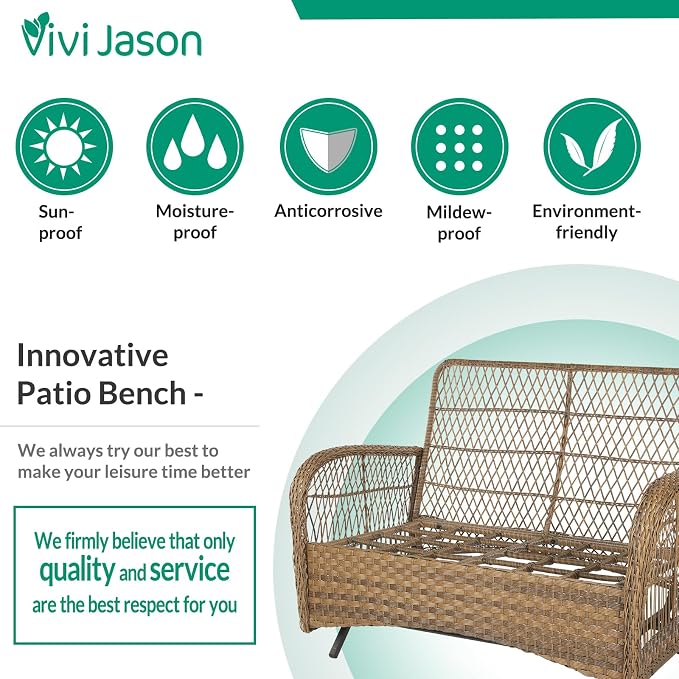 VIVIJASON 5-Piece Outdoor Patio Wicker Conversation Sets, All Weather Outdoor Rattan Furniture Set Includes Glider Loveseat, 2 Coffee Table, 2 Rocking Chairs with Cushions for Backyard, Navy Blue