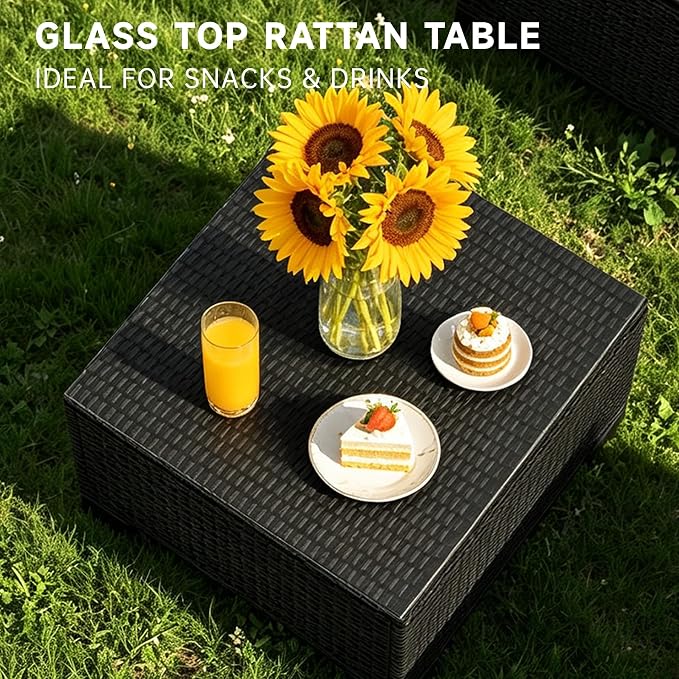 Patio Conversation Sets (Black Brown Rattan & Navy Blue Cushions, 5 Pieces)