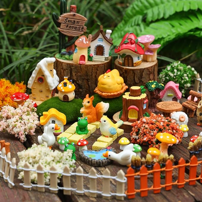 118 PCS Mini Fairy Garden House Accessories Kit Garden Decorations | Tiny Figurines for DIY Micro Landscape Terrarium Succulent Craft Decor Potted Horticulture Ornaments