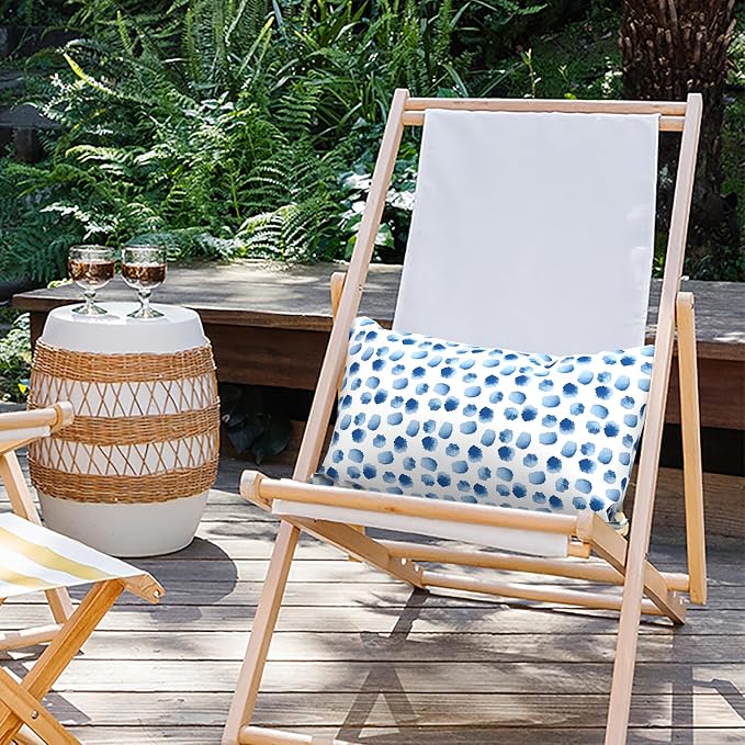 Outdoor Lumbar Pillow Covers 12”x20”, Rectangle Throw Pillow Covers for Patio Furniture, Decorative Lumbar Cushion Case for Garden Balcony Couch Office Chair, Pack of 2, Brush Blue