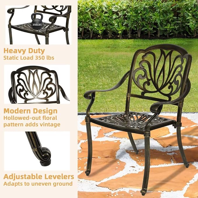 5-Piece Outdoor Patio Dining Set, All-Weather Cast Aluminum Patio Furniture Set with 4 Chairs and 35.4" Round Table for Backyard Garden Deck, 2" Umbrella Hole