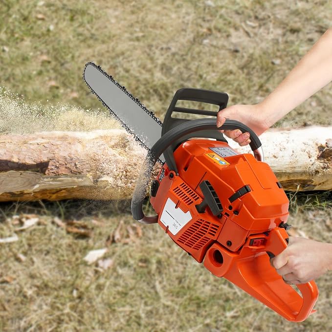 24 Inch Gas Chainsaw, 65CC 2-Stroke Gas Powered Handheld Garden Saw, Portable Cordless Petrol Chainsaws with Goggles & Gloves, Hand Pull Start for Cutting Wood Outdoor Home Farm Garden Use