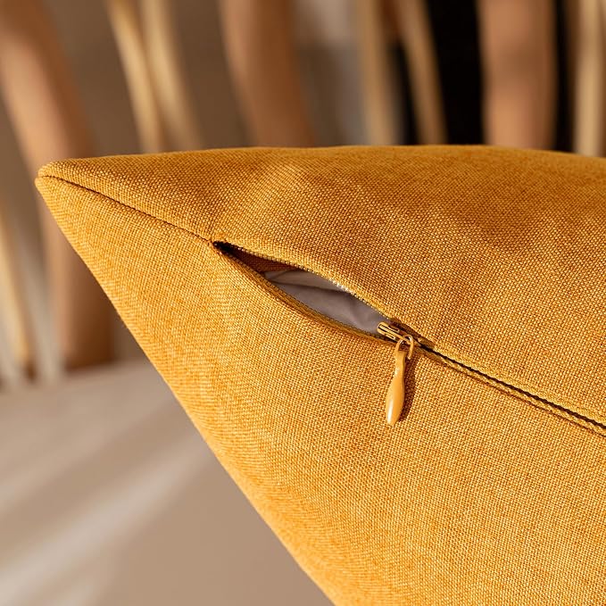 Outdoor Waterproof Throw Pillow Covers Light Orange 16x16 Set of 2 | Decorative Farmhouse Linen Pillowcases Solid Cushion Cases for Patio Tent Balcony Couch Sofa Living Room