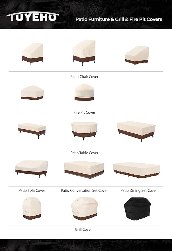 Tuyeho Round Patio Furniture Cover, Durable Oxford Fabric for Outdoor Round Table, Waterproof, UV & Rip Resistant Patio Table and Chairs Set Cover, 110"DIA x 28"H Beige & Brown