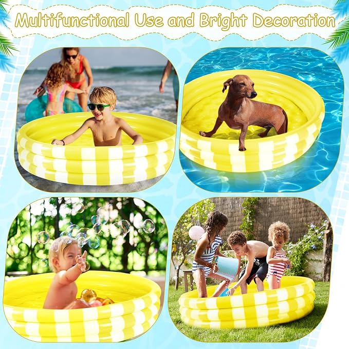 VioraWhite 4 Pack Inflatable Kiddie Pool for Toddlers 48''x 10'' Yellow Blow up Kids Swimming Pool Small 3 Rings Round Baby Pools for Indoor Outdoor Water Game Play Center