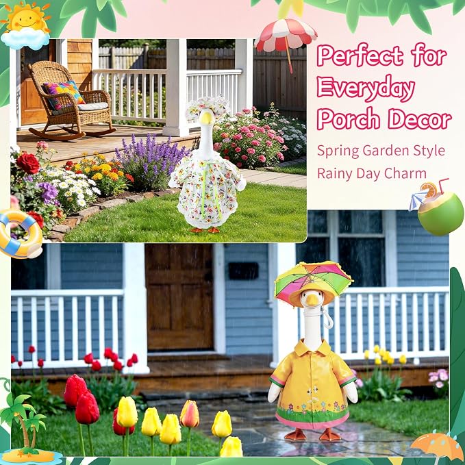 10 Set Porch Goose Outfits for 23" Lawn Goose Statue,All Seasons Goose Clothes Bundle with Valentine St Patrick Easter Spring Floral Raincoat Summer Patriotic Halloween Thanksgiving Christmas Costumes