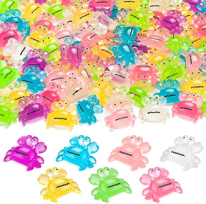 126PCS Luminous Mini Resin Crabs Tiny Crab Figurines Miniature Crabs | Cute Crab Figurines Glow in The Dark, Tiny Miniature Crab Animals, Micro Moss Landscape Dollhouse Pots DIY Crafts Hidden Game