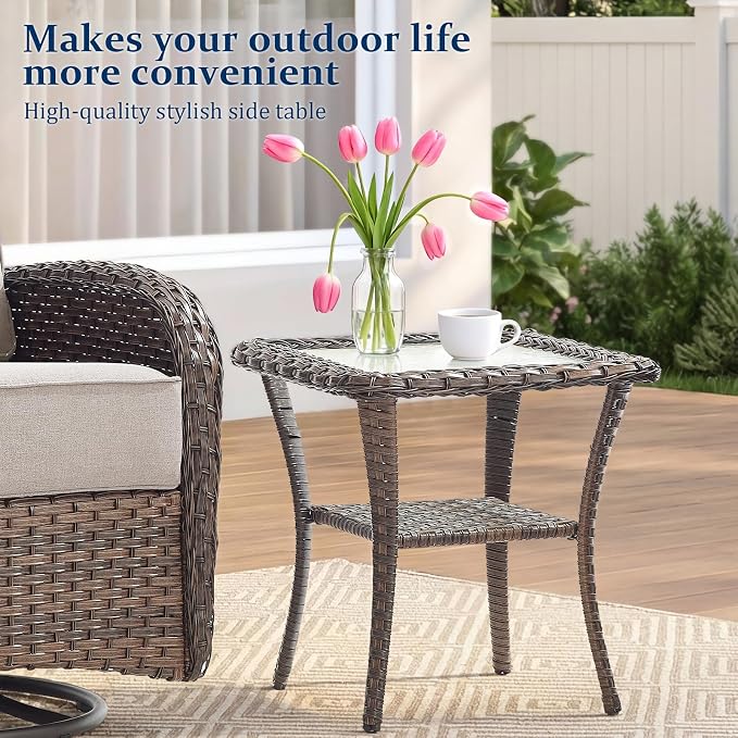 Outdoor Swivel Rocking Chair Patio Set (6PCS), High-Back - Thick Cushion Swivel Rocking Chair Patio Set, All-Weather Wicker Patio Furniture Set, Suitable for Balcony Patios, Brown/Beige
