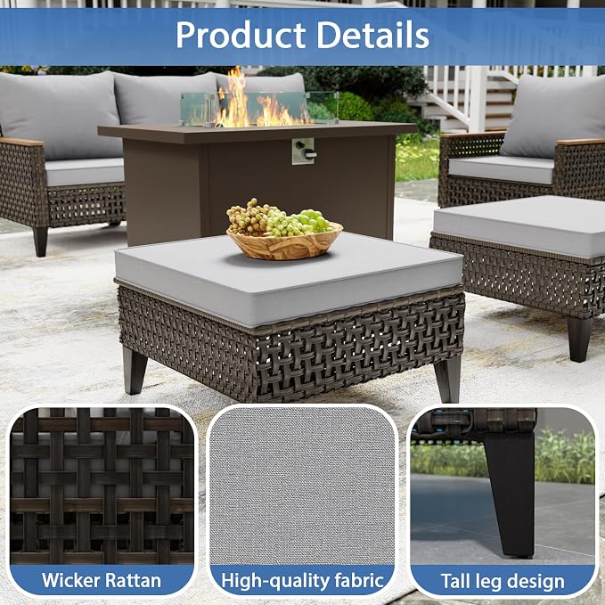 14 Piece Patio Furniture Set, All-Weather Wicker Rattan Outdoor Sectional Sofa Set with High Back and Thick Cushions, Large Conversation Set for Garden, Porch, Poolside, Grey