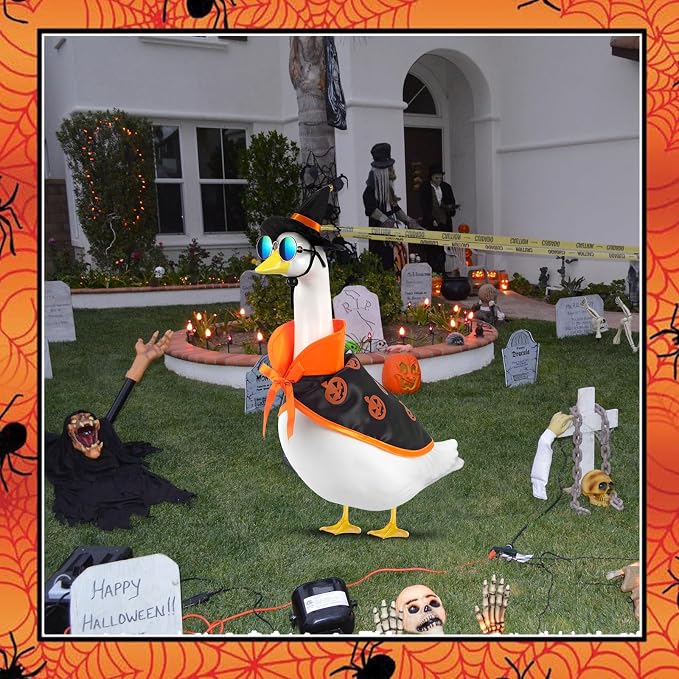 Halloween Porch Goose Outfits, Fall Goose Clothes Fits 17-23 in Statue | Goose Costume with Hat & Sunglasses for Cement Plastic Outdoor Patio Yard Lawn Duck Party Decoration