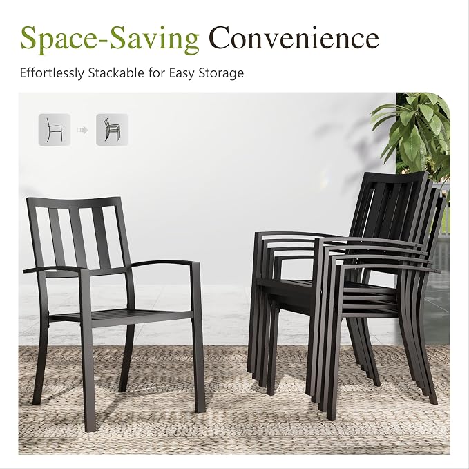 Sophia & William Patio Table and Chairs Set, Outdoor Dining Set for 6, 7 Piece Metal Patio Furniture, 60" Black Rectangular Table(Stripe)