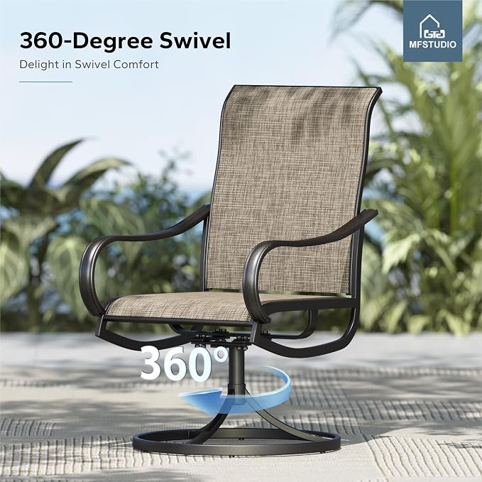 MFSTUDIO Patio Dining Set for 6, Outdoor Dining Set with Umbrella, Patio Furniture Set with 1 Rectangular Table Fixed Chairs 2 Swivel Chairs & Orange Red Umbrella (Base not Included)