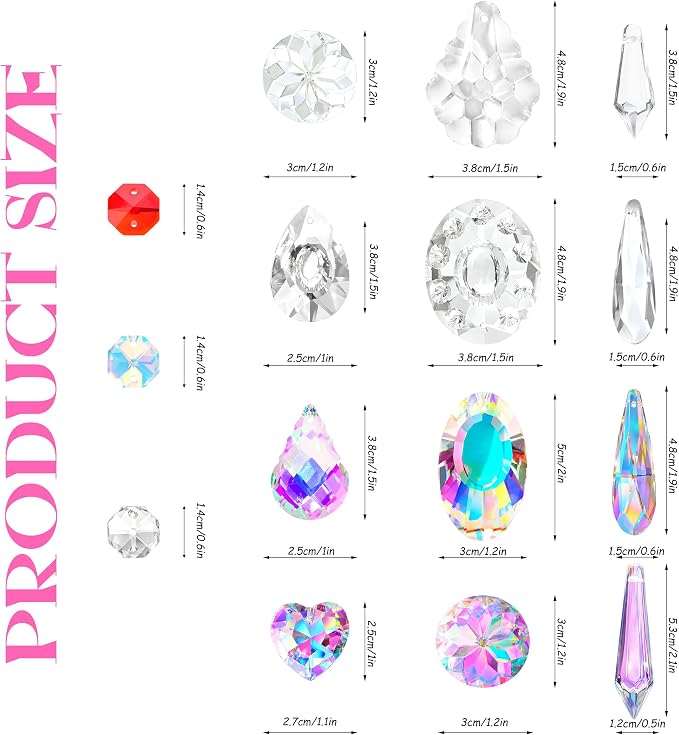 212pcs Crystal Suncatcher Kit, Glass Prisms for Chandelier Parts | K9 Crystal Prism Suncatcher, DIY Kit, Rainbow Maker for Window & Home, 12 Hanging Prisms Set, Shiny Decor Pendants Gift