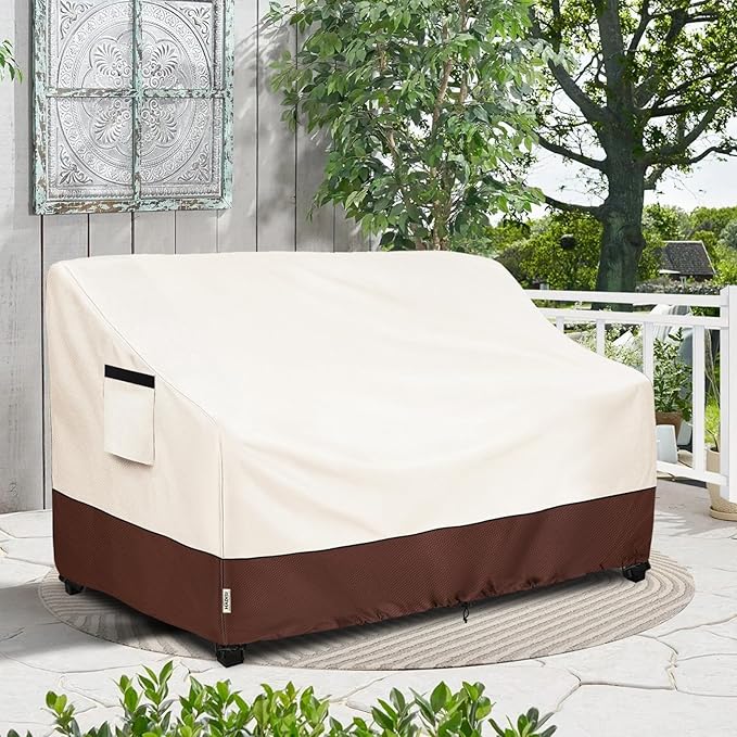 3-Seater Heavy Duty Patio Bench Loveseat Cover,100% Waterproof Outdoor Sofa Cover 76" W x 32.5" D x 33" H,Patio Furniture Couch Covers(Beige)