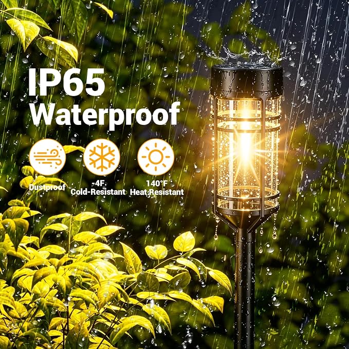 Amzarp 8 Pack Solar Garden Lights, Bright LED Solar Pathway Lights Outdoor IP65 Waterproof Rugged Shatterproof Auto On/Off for Landscape Garden Yard Walkway Driveway Lawn Lighting (3000K Warm White)