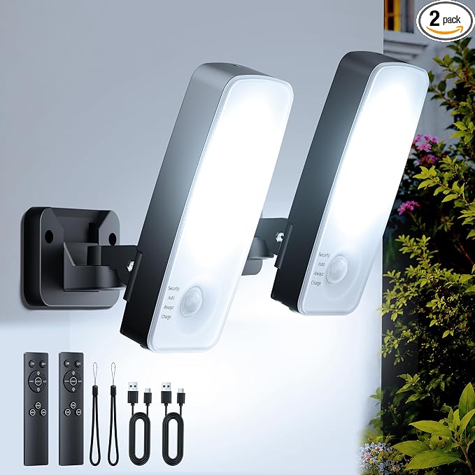 TANBABY Rechargeable Outdoor Wall Lights with Motion Sensor, 2 Pack | 12000mah Wireless Security Light With Remote, 3 Modes, 3CCT Dimming, IP65 Waterproof Led Outdoor Lighting for Porch, Garage