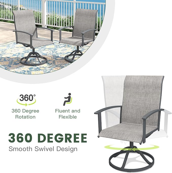 7 Pieces Outdoor Dining Set, 63" Rectangular Patio Table and Chairs Set with 2 Swivel Chairs & 4 Stationary Chairs for Deck Lawn Backyard, Grey & Grey