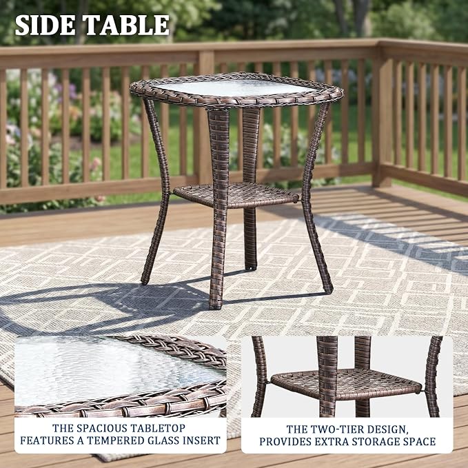 Luxury Swivel Rocker Chairs Fire Pit Set with 6" Thick Cushion 9 piece Wicker Outdoor Patio Chair with Sofa and Side Table,Comfortable High Back Outdoor Patio Furniture Set - Brown | Gery