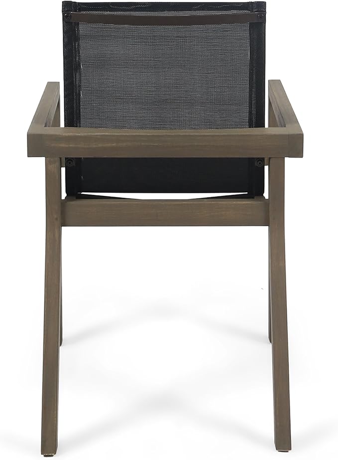Christopher Knight Home Zion Acacia Wood Outdoor Dining Set for 6, 7 Piece Patio Dining Table and Chair Set, Wooden Outdoor Dining Armchair and Table Set, Teak+Dark Grey+Grey