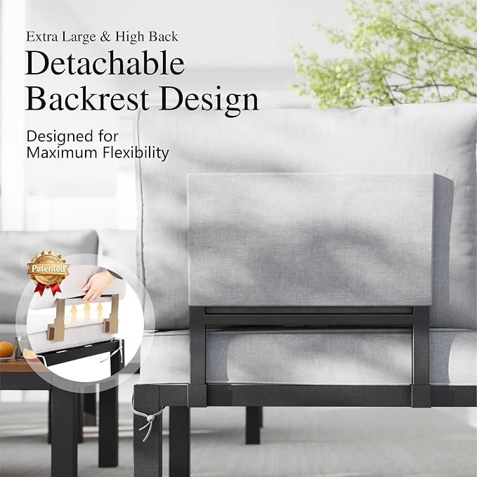 Sophia & William Outdoor Patio Furniture Set, Metal Sectional Sofa Set Patio Conversation Set with Cushions-2 x Single Sofa