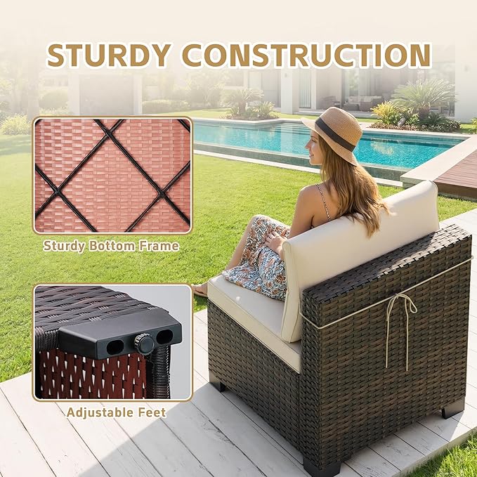 LEVELEVE 7 Pieces Outdoor Patio Furniture Sets,Rattan Conversation Sectional Set,Manual Weaving Wicker Patio Sofa with Tea Table