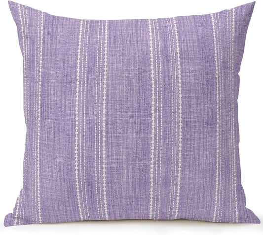 Waterproof Outdoor Pillow 1 Pack Lavender Linen Stripes Decorative Throw Pillows Cover & Insert 18x18 Inch Pillowcase Parallel Vertical Lines Pillows for Couch Sofa Bed Patio Furniture Indoor Outdoor