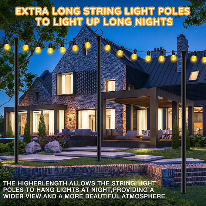 AHRLHR 4 Pack String Light Poles, Outdoor String Light Pole 10ft Forked Metal Light Pole with Adjustable Outdoor Light Stand, Deck, Backyard, Garden, Wedding, Rustproof and Sturdy with Hooks