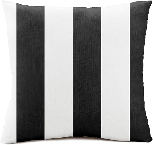 Sunbrella Cabana Stripe White/Black, Zippered 18-inch x 18-inch Pillow Cover ONLY (Set of 2) Indoor/Outdoor, Fill Sold Seperately