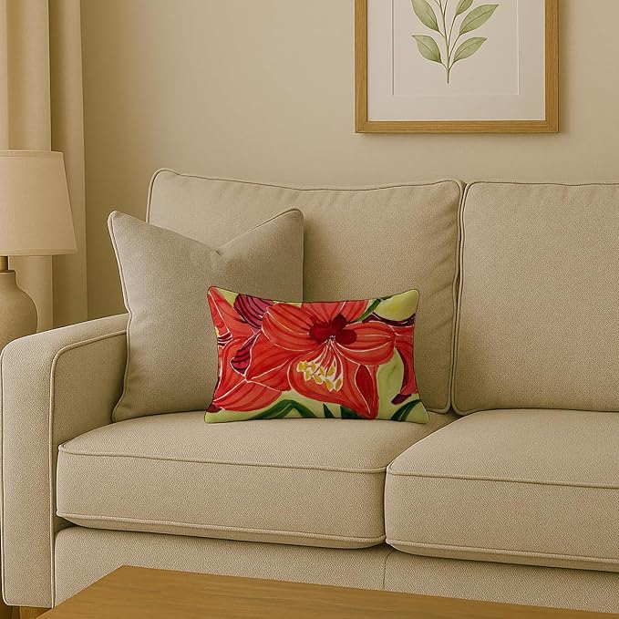 Caroline's Treasures 6055PW1216 Flower - Amaryllis Canvas Fabric Decorative Pillow Machine Washable, Indoor Outdoor Decorative Pillow for Couch, Bed or Patio, 12HX16W