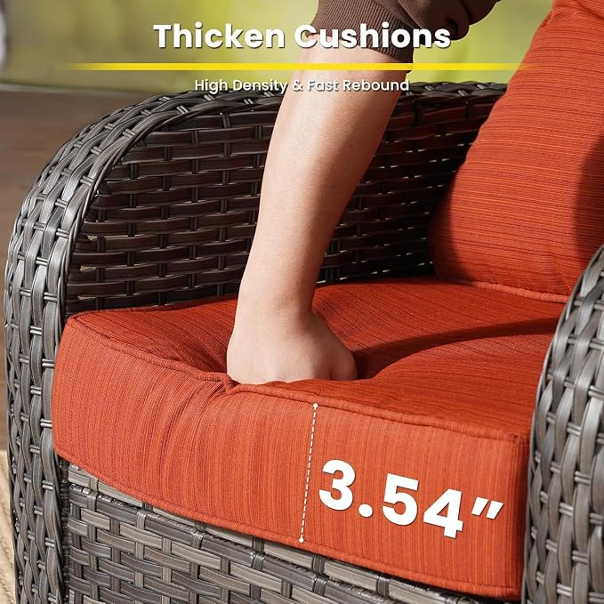 3 Pieces Patio Furniture Set, Outdoor Swivel Rocker Patio Chairs with Coffee Table, All Weather Thickened Cushion Patio Conversation Set for Porch Balcony Deck Poolside Garden Sunroom, Orange
