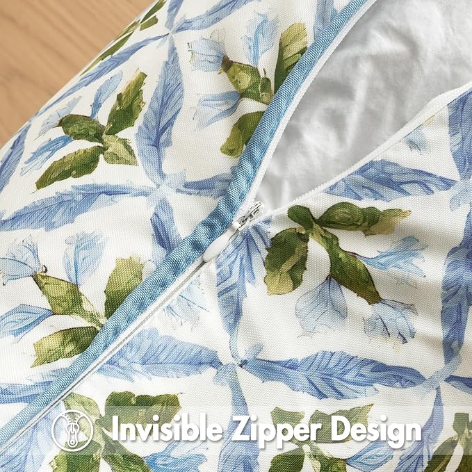 MIULEE Outdoor Floral Pillow Covers Waterproof 16x16 Blue-Green | Decorative Block Print,Boho Farmhouse, Set of 2 Coastal Summer Cushion Covers with Piping,Garden Patio Furniture Porch Couch