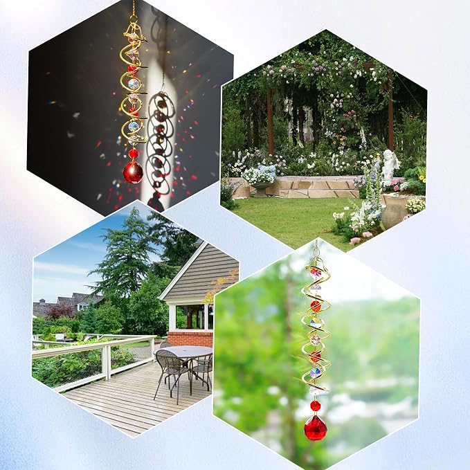 20.5in Crystal Gazing Ball Wind Spinner Suncatcher Garden Decor | Crystal Gazing Ball Wind Spinner Spiral Tail Octagonal Beads Sun Catcher Hanging for Garden Patio Yard Wedding Decor