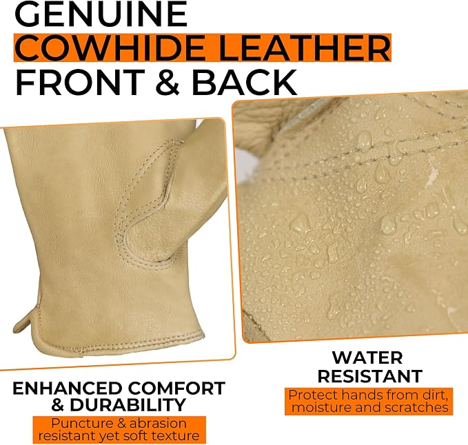 HANDLANDY Leather Gardening Gloves, Leather Work Gloves for Men Women | Durable Utility Men Women Garden Yard Working Glove, for Landscaping, Mechanic, Construction, Driving, Farming, Ranching