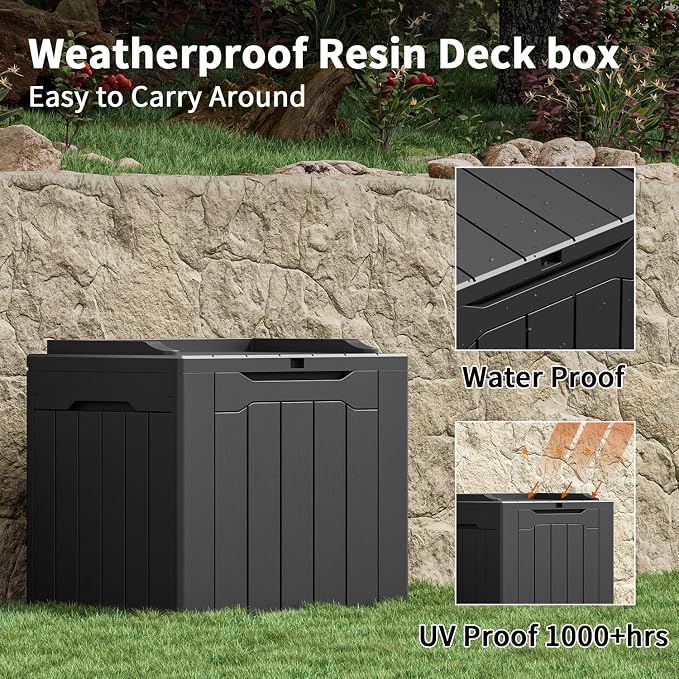 Greesum 31 Gal Resin Deck Box,Outdoor Storage for Patio,Garden Tools,Pool Supplies, Weatherproof and UV Resistant, Lockable, Black
