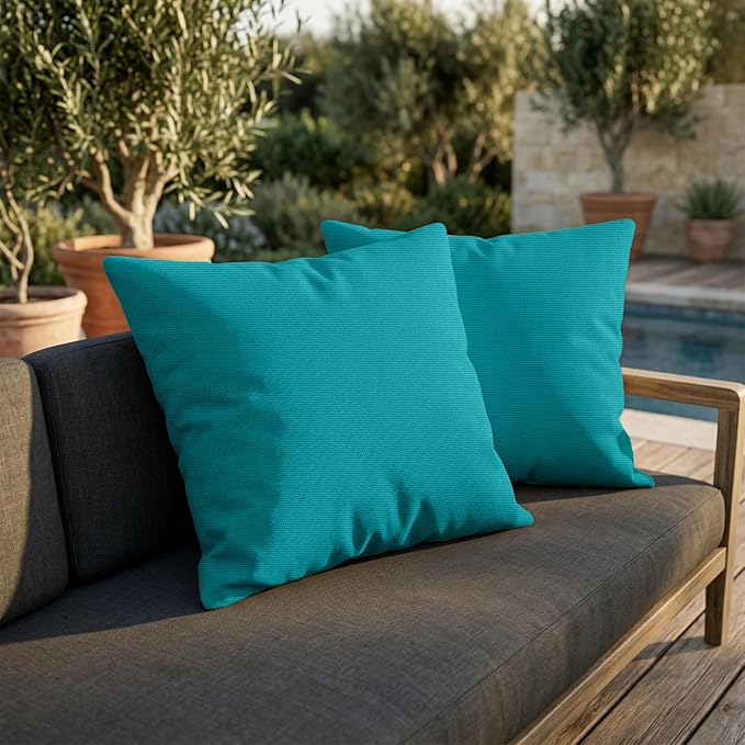 Covers & All Sunbrella Throw Pillows Set of 2, 20 x 20 Inch Square Outdoor & Indoor Cushions with Insert, Fade & UV Resistant Fabric (Canvas Aruba)