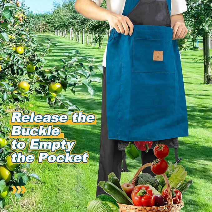 Berry&Bird Harvest Apron, Canvas Gardening Apron with Pockets and Harvesting Pouch Waterproof Harvesting Apron