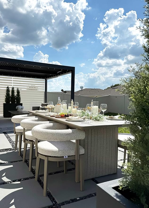 PURPLE LEAF Patio Dining Set 7 Pieces Italian Designer Luxury Conversation Set Aluminum Large Rectangle Dining Table and Chairs with Olefin Cushion Outdoor Furniture Set for Garden Porch Deck Backyard