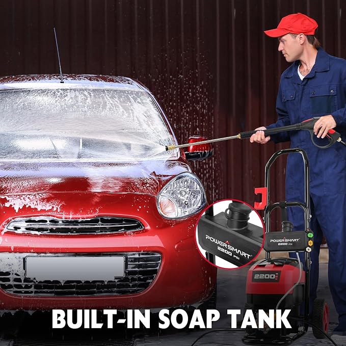 PowerSmart Electric Pressure Washer 1.2 GPM (OpenFrame), Bulid-in Soap Tank, Metal Spray Wand, for Cars, Patio, Decks, and Fences (DB1001)