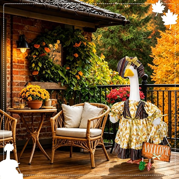Suzile Fall Porch Goose Outfit Autumn Goose Clothes for 23 Inch Cement or Plastic Geese Costume Dress for Yard Lawn Outdoor Garden Patio Duck Statue Thanksgiving Party Holiday Decor
