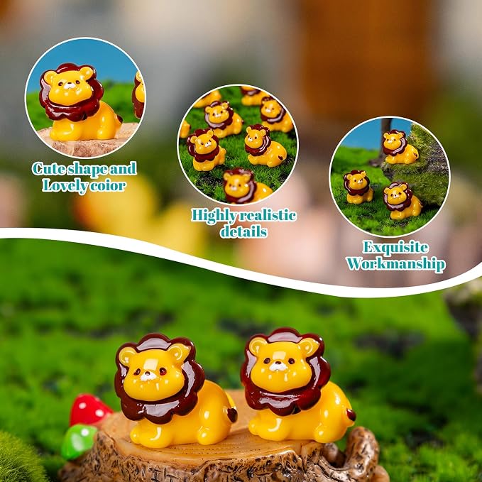 60 Pcs Mini Resin Lion Figurine Bulk Mini Lion Figurine Cake Decorations Cute Miniature Resin Sculpture Ornament Micro Landscape Office Garden Desk Party Tabletop Decor
